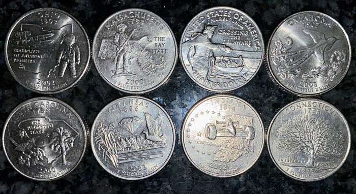 U S A  - 50 STATES COLLECTION 1/4 DOLLARS (1 BID TAKES ALL 8 COINS)