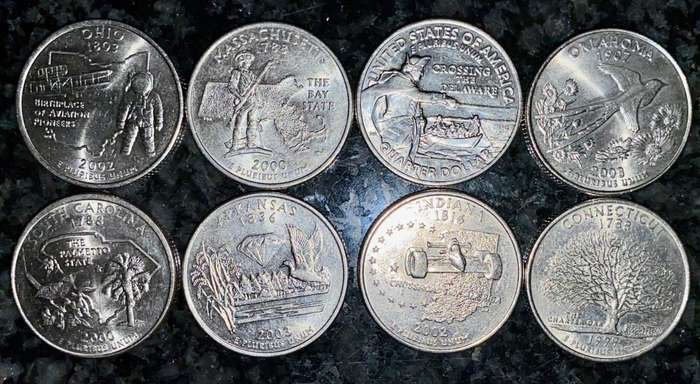 U S A  - 50 STATES COLLECTION 1/4 DOLLARS (1 BID TAKES ALL 8 COINS)