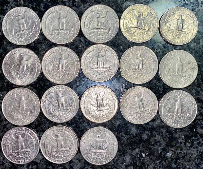 U S A COLLECTION 1/4 DOLLARS 1965,67,72,73,77,81,82,83,84,88X2,87,89,90,91,95,96 & 98(1 BID TAKE ALL
