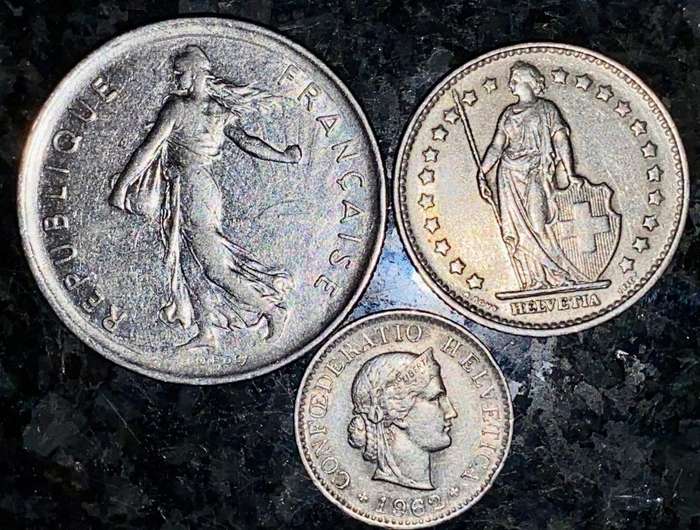 SWITZERLAND HELVETIA SET 5 FRANCS 1975, 1979 & 1981 ( 1 BID TAKES ALL)