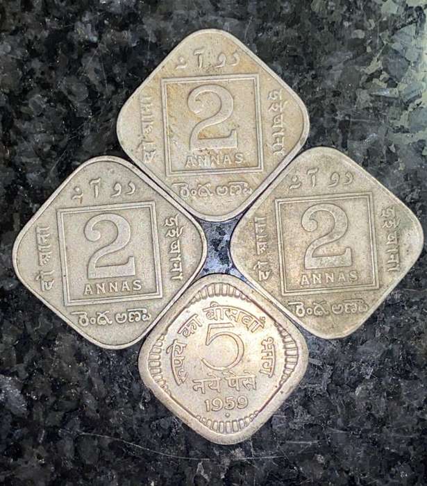 BRITISH / INDIA SET 2 ANNAS 1920. 1929 & 1933 + INDIA 5 PAISE 1959 (1 BID TAKES ALL)