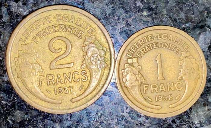 FRANCE SET 2 FRANCS 1937 & 1 FRANCS 1938(1 BID TAKE ALL)