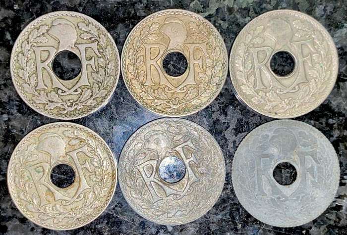 FRANCE SET 10 CENTIMINES 1917, 1920, 1935, 1938 & 2 X 1941 WW2(1 BID TAKES ALL)