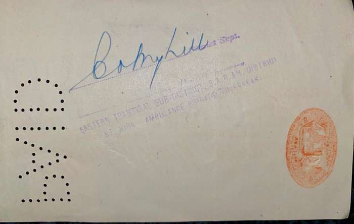 STANDARD BANK SOUTH AFRICA 17 SHILLINGS 1954 WITH 1D STAMP -- ST JOHNS AMBULANCE BRIGADE
