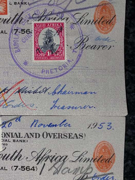 BARCLAYS BANK COLONIAL & OVERSEAS IN SEQ POUNDS 1956 CAPE HOPE 1D STAMP -- ST JOHN AMBULANCE BRIGAD