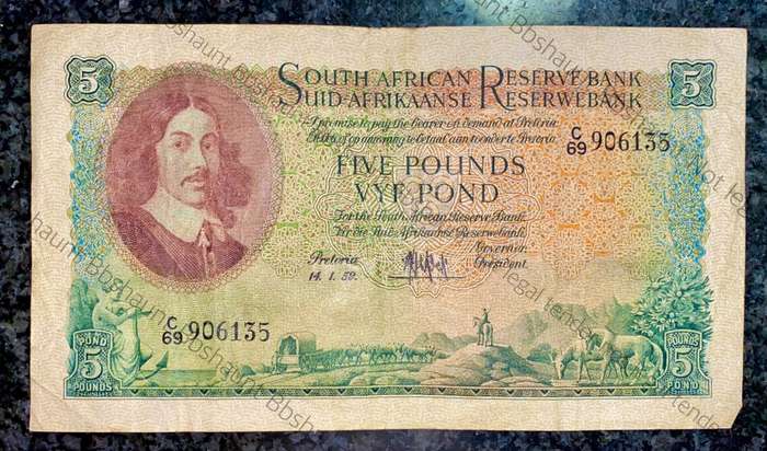 MH DE KOCK 5 POUND 14-01-1959 E/A 3RD ISSUE C69
