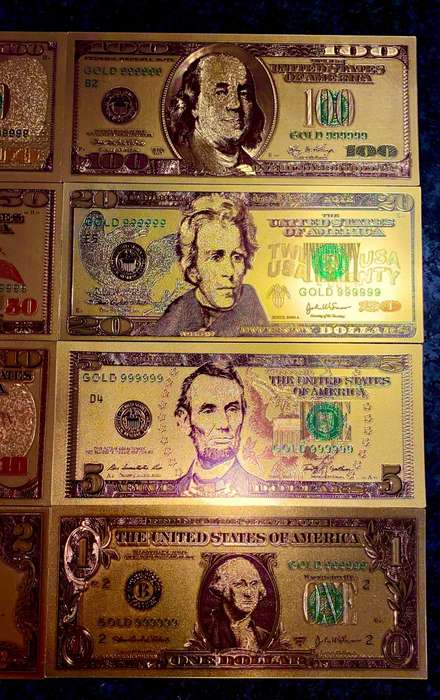 U S A GOLD FOIL - FULL SET 100 DOLLARS TO 1 DOLLAR - UNC GOLD 9999 CARD(1 BID TAKES ALL 8)
