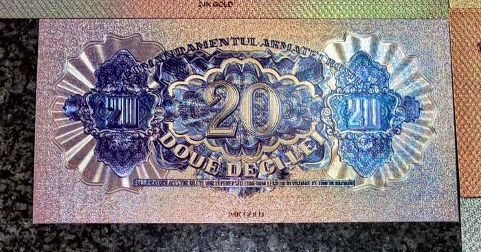 ROMANIA - FULL SET 5000 LEI TO 1 LEI 1944 SILVER - COLORIZED GOLD FOIL999 CARD - AMAZING ART -