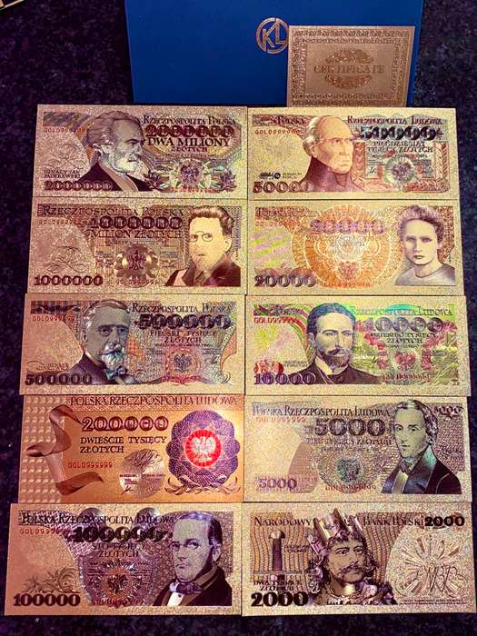 POLAND -HYPERINFLATION SET 2 MILLION ZLOTYCH-2000ZL COLORIZED GOLD FOIL999 CARD - WITH CERT & FOLDER