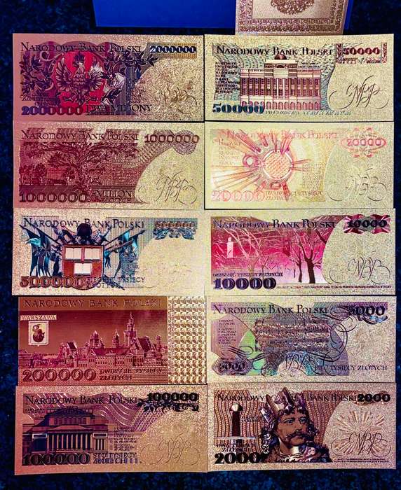 POLAND -HYPERINFLATION SET 2 MILLION ZLOTYCH-2000ZL COLORIZED GOLD FOIL999 CARD - WITH CERT & FOLDER