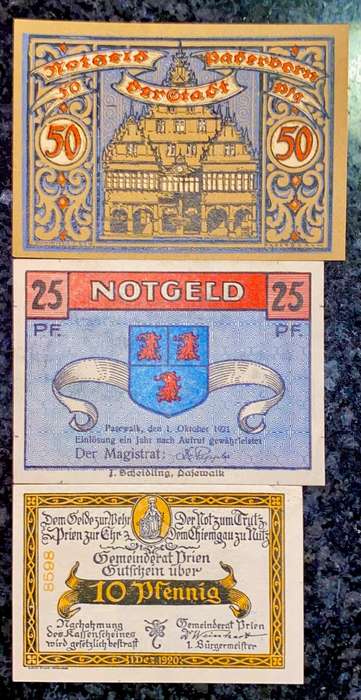 GERMANY SET 50 PFENNIG,25PF & 10 PF 1921 UNC NOTGELD (EMERGENCY MONEY) - AMAZING ART