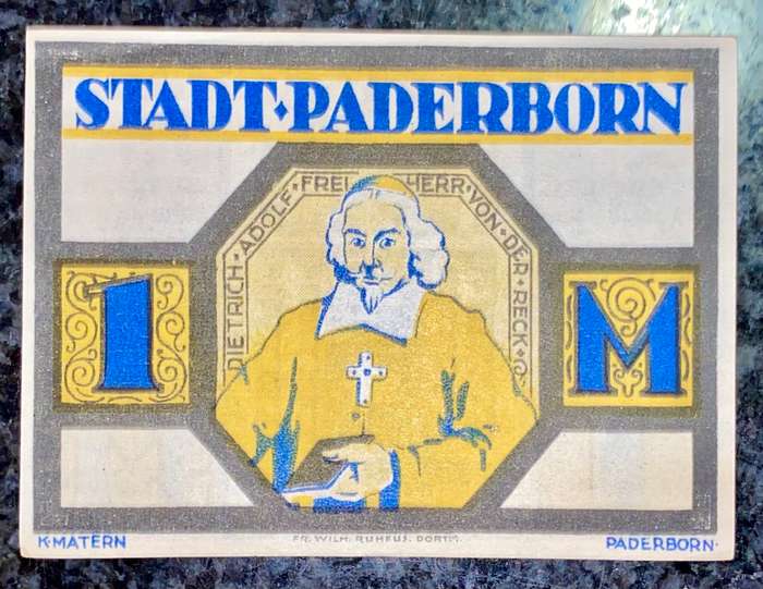 GERMANY 1 MARK - PADERBORN - 1921 UNC NOTGELD (EMERGENCY MONEY) - AMAZING ART