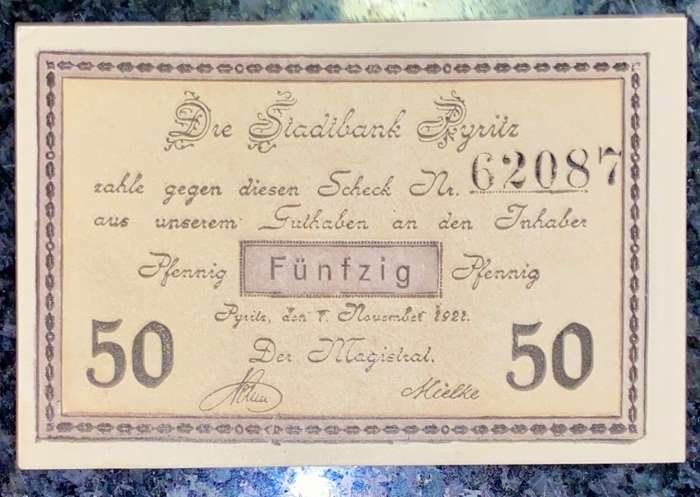 GERMANY 50 PFENNIG - PYRITZ CHÂTEAU - 1921 UNC NOTGELD (EMERGENCY MONEY) - AMAZING ART