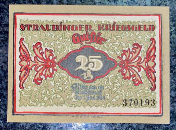 GERMANY 25 PFENNIG - STRAUBING - 1923 UNC NOTGELD (EMERGENCY MONEY) - AMAZING ART