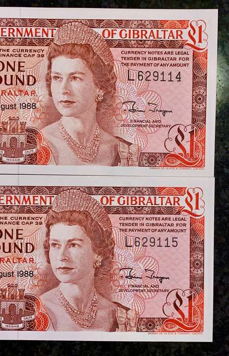 GIBRALTAR 1 POUND IN SEQUENCE L629115-114 UNC 4TH AUGUST 1988 [HARD TO GET IN SEQ](1 BID TAKES ALL)