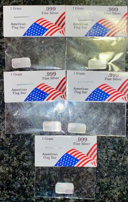 U S A -- AMERICAN FLAG BARS + CERT - UNITED STATES OF AMERICA - 1 GRAM FINE SILVER BARS(BID PER BAR)