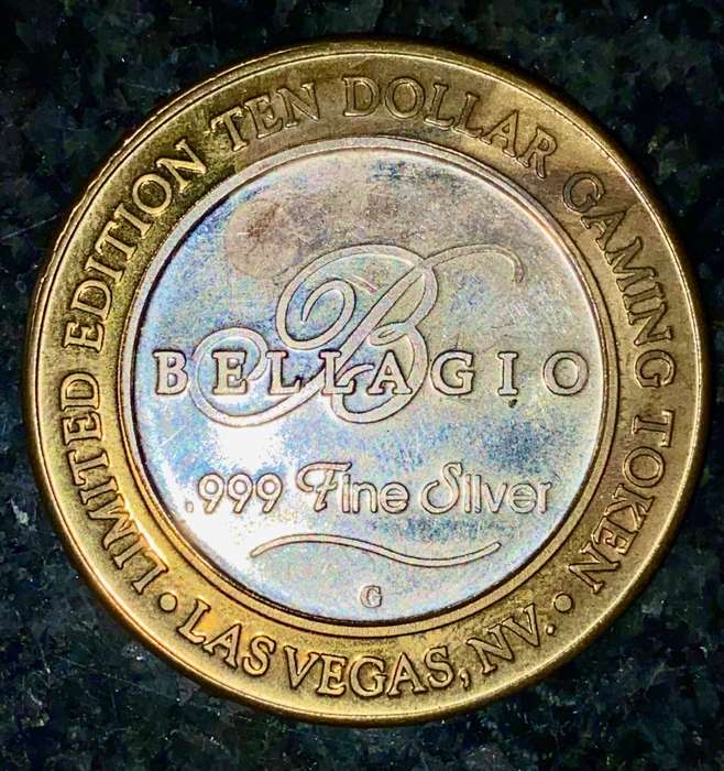 LAS VEGAS SILVER $10 BELLAGIO LIMITED EDITION GAMING TOKEN .999 FINE SILVER 35,40grams