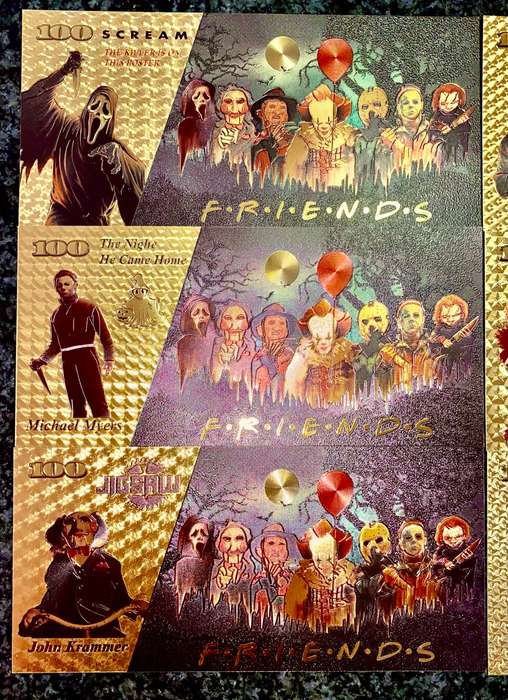 HORROR MOVIES - FREDDIE KRUGER, SCREAM, HALLOWEEN, IT, TRAP, CHUCKY - COLORIZED GOLD FOIL 999 CARDS
