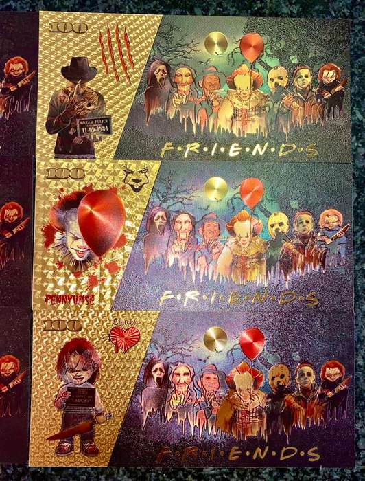 HORROR MOVIES - FREDDIE KRUGER, SCREAM, HALLOWEEN, IT, TRAP, CHUCKY - COLORIZED GOLD FOIL 999 CARDS