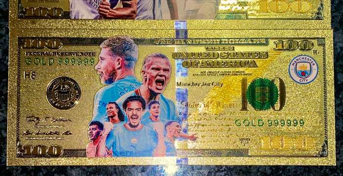 U S A - 100 DOLLARS - MANCHESTER UNITED, INTER MIAMI, REAL MADRID - COLORIZED GOLD FOIL 999 CARD -