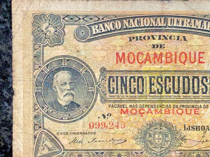 MOZAMBIQUE 5 ESCUDOS LISBOA 1ST JANUARY 1921 MOZAMBIQUE BLACK ULTRAMARINO KEY DATE