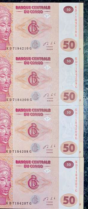 CONGO 50 FRANCS IN SEQUENCE KD7184210-207 UNC 2013 (1 BID TAKES ALL)