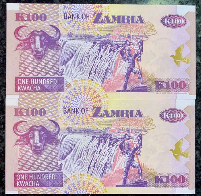 ZAMBIA 100 KWACHA IN SEQUENCE G/5 6725070-069 UNC 1992(1 BID TAKES ALL)