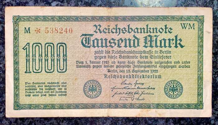 GERMANY STAR/REPLACEMENT 1000 MARK 1922 WM