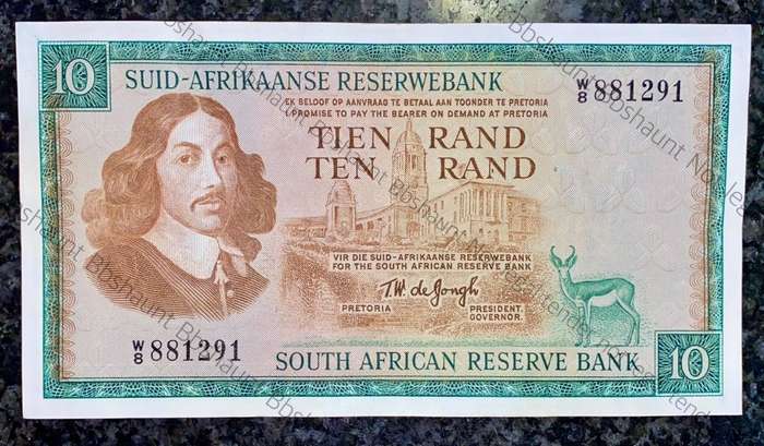REPLACEMENT NOTE TW DE JONGH R10 -- W8 -- SPRINGBUCK WTM 1ST ISSUE 1967