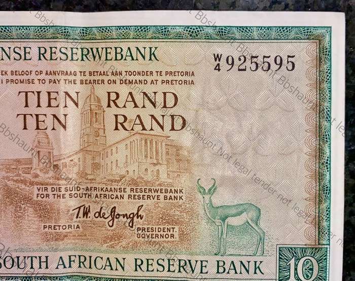REPLACEMENT NOTE TW DE JONGH R10 -- W3 -- SPRINGBUCK WTM 1ST ISSUE 1967
