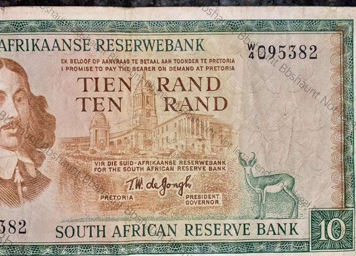 REPLACEMENT NOTE TW DE JONGH R10 -- W4 -- SPRINGBUCK WTM 1ST ISSUE 1967
