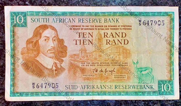 REPLACEMENT NOTE TW DE JONGH R10 -- W5 -- SPRINGBUCK WTM 1ST ISSUE 1967