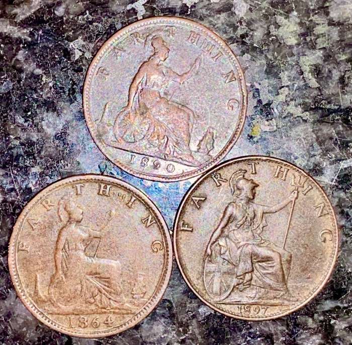GREAT BRITAIN SET 1/4 PENNY 1864, 1890 & 1897 ( 1 BID TAKES ALL)