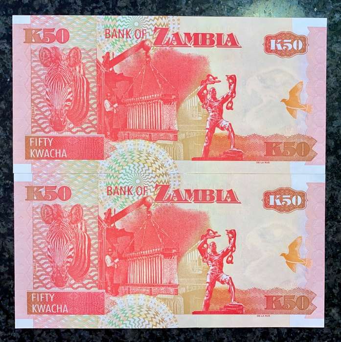 ZAMBIA 50 KWATCH IN SEQUENCE BQ039260466-465 UNC 2008(1 BID TAKES ALL)