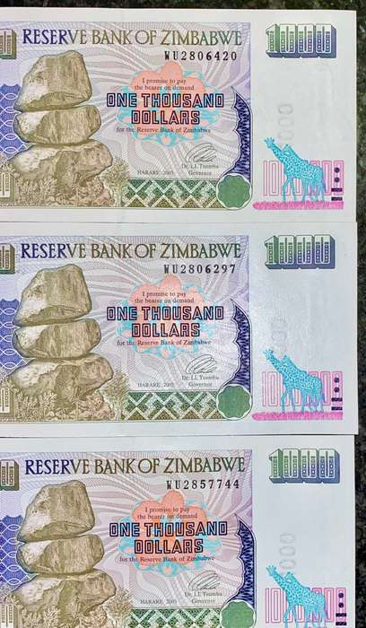 ZIMBABWE SET 1000 DOLLARS 2003 UNC - CLOSE SEQUENCE (1 BID TAKES ALL)