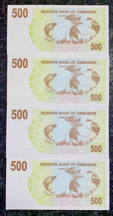 ZIMBABWE 500 DOLLARS IN SEQUENCE AG2183671-674 -- 2006 UNC  (1 BID TAKES ALL)