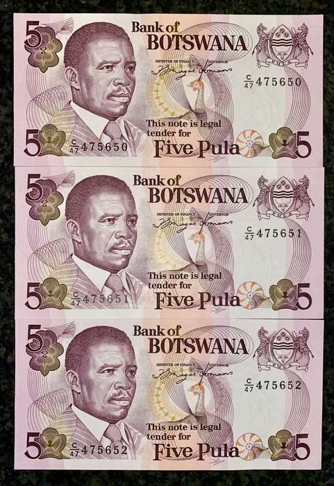 BOTSWANA 5 PULA IN SEQUENCE C47 /475650-652 UNC 1992(1 BID TAKES ALL)