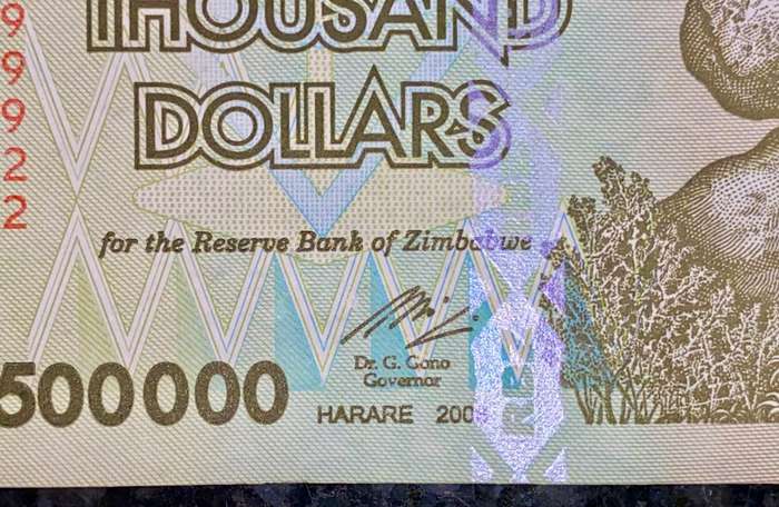 ZIMBABWE SET 500,000 DOLLARS IN SEQUENCE AA6099922-923 -- 2008 UNC (1 BID TAKES ALL)