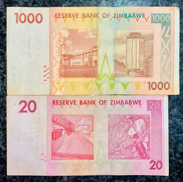 ZIMBABWE SET 1000 DOLLARS & 20 DOLLARS - HARARE 2007 (1 BID TAKES ALL)