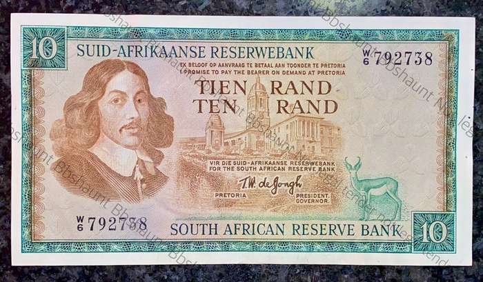 REPLACEMENT NOTE TW DE JONGH R10 -- W6 -- SPRINGBUCK WTM 1ST ISSUE 1967
