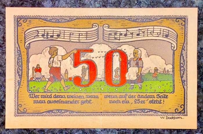 GERMANY SET - KONIGSUE 50 PFENNIG WITH 25 PFENNIG TEAR OFFS NOTGELD (EMERGENCY MONEY) AMAZING ART -