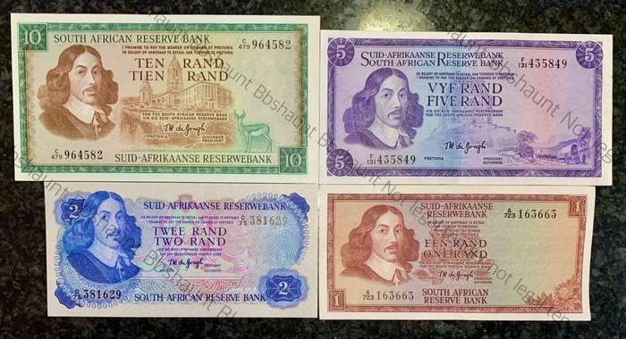 COMPLETE SET OF TW DE JONGH & DECIMALS R10 TO R1 UNC TO EF 1967-1975 ( 1 BID TAKES ALL)