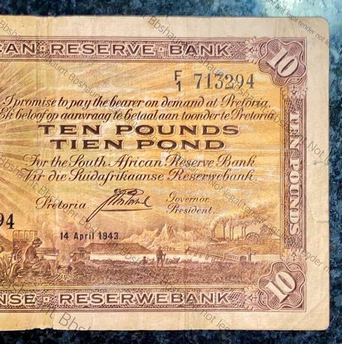 J POSTMUS 10 POUND 14TH APRIL 1943 - F1 - VAN RIEBEECK WTM E/A