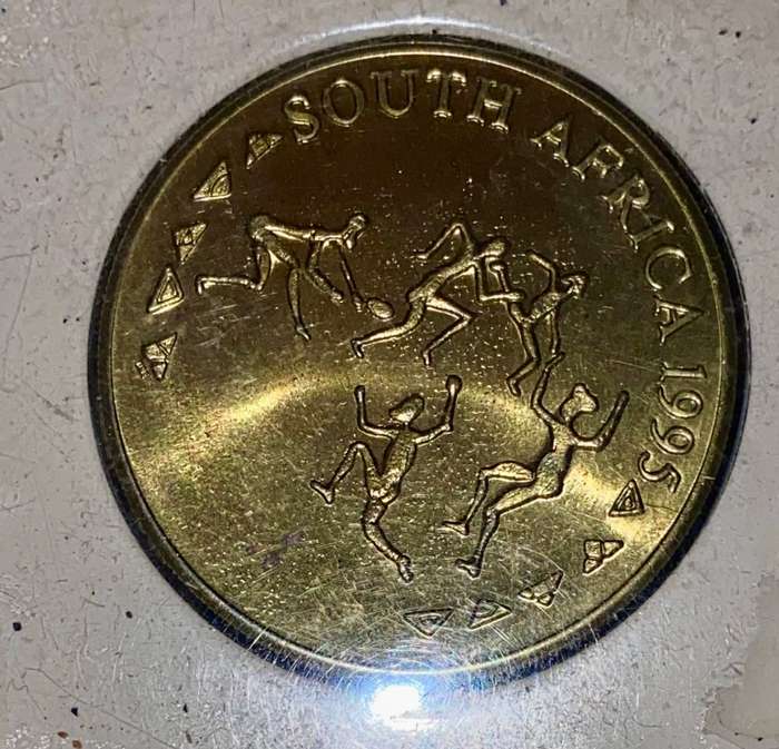RUGBY WORL CUP 1995 COMMEMORATIVE MEDALLION IN OFFICIAL FOLDER - MEDALLION SEALED IN COIN HOLDER