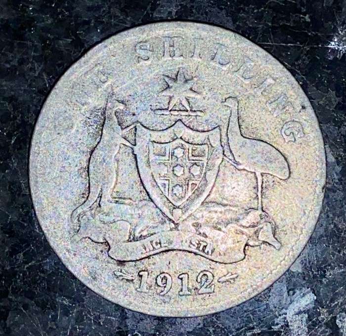 AUSTRALIA SILVER 1 SHILLING 1912 STERLING SILVER