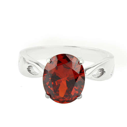 *Jewelry Forever* STUNNING SOLITAIRE RUBY CZ SS RING - SIZE: 8