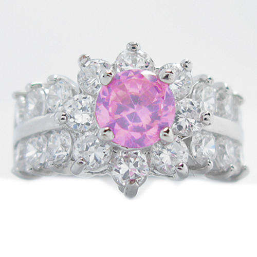 PRETTY PINK SAPPHIRE 18K WGP RING - SIZE: 8