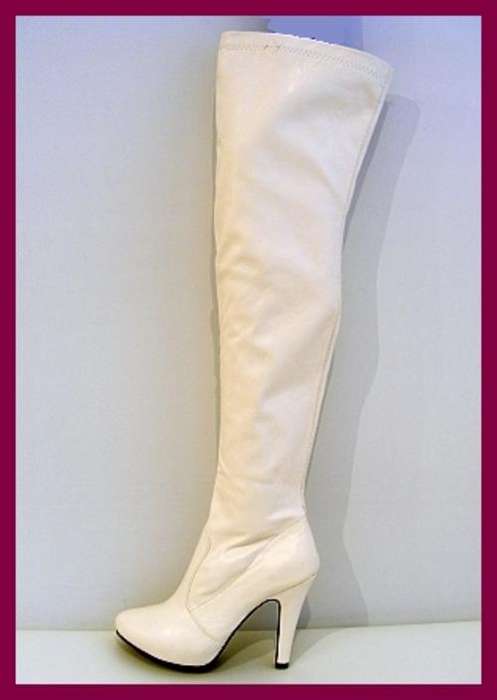 SIZES: 4 and 6 - SHOWSTOPPER THIGH HIGH WHITE BOOTS