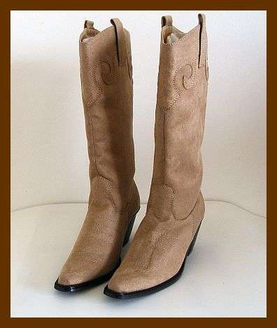 SIZE: 6 - BEIGE SUEDE TOUCH COWGIRL BOOTS FROM QUEENSPARK