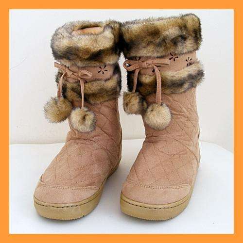 SIZE: 4 - LACE CUT BEIGE SHORT FUR BOOTS FROM ALLDO BY NOAH'S ARK
